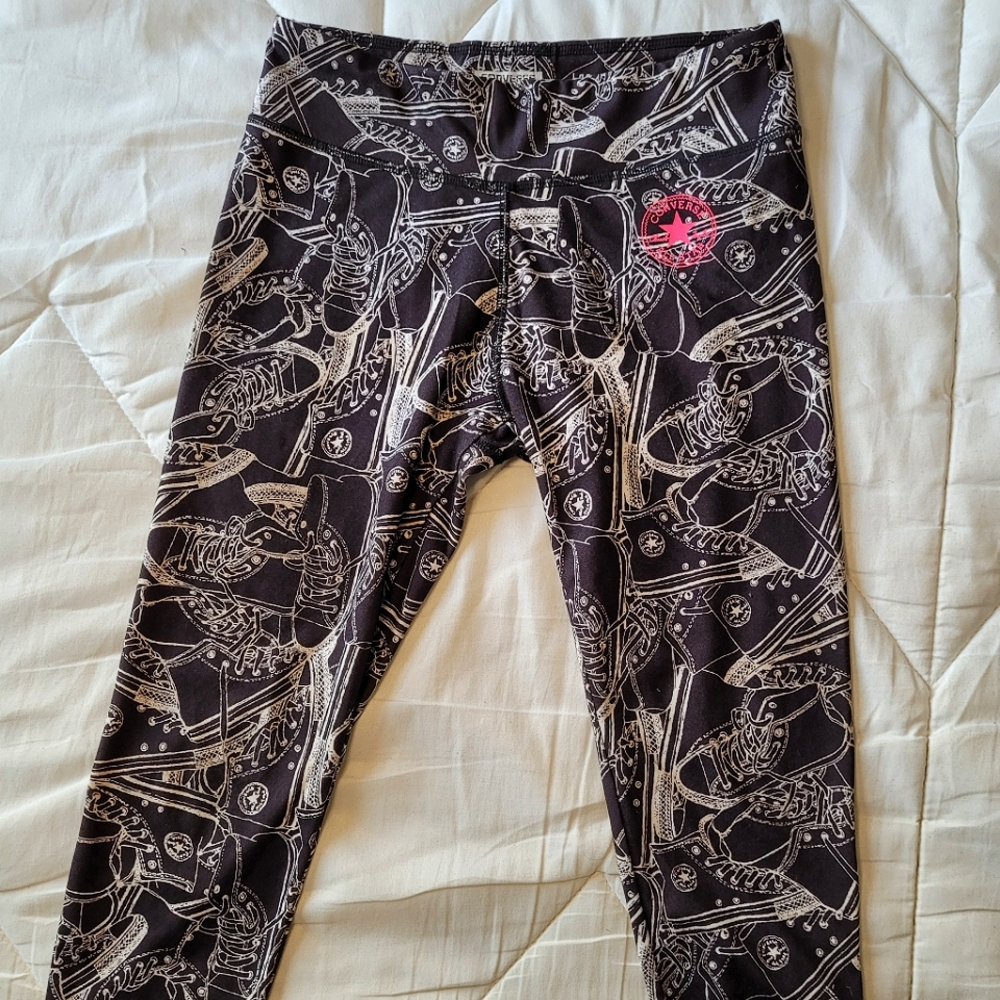 🖤Converse Capri Leggings- Blk/Wht Chuck Taylor pattern, Hot pink Logo💗 *Large* - Picture 3 of 15